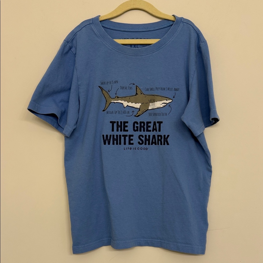 Life Is Good Kids Blue Great White Shark Tee XXL